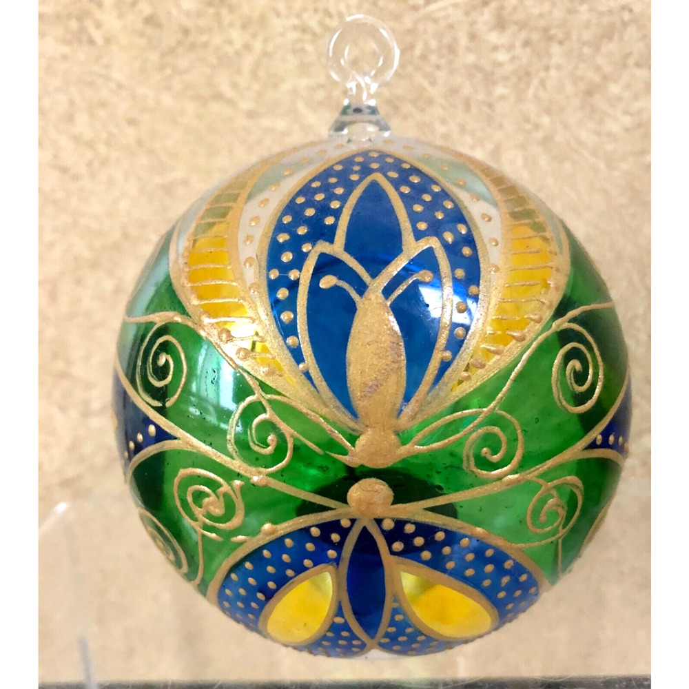Hand Blown Painted Art Glass Ball Ornament/Multi-color Sun Catcher 4.5" x 4" New